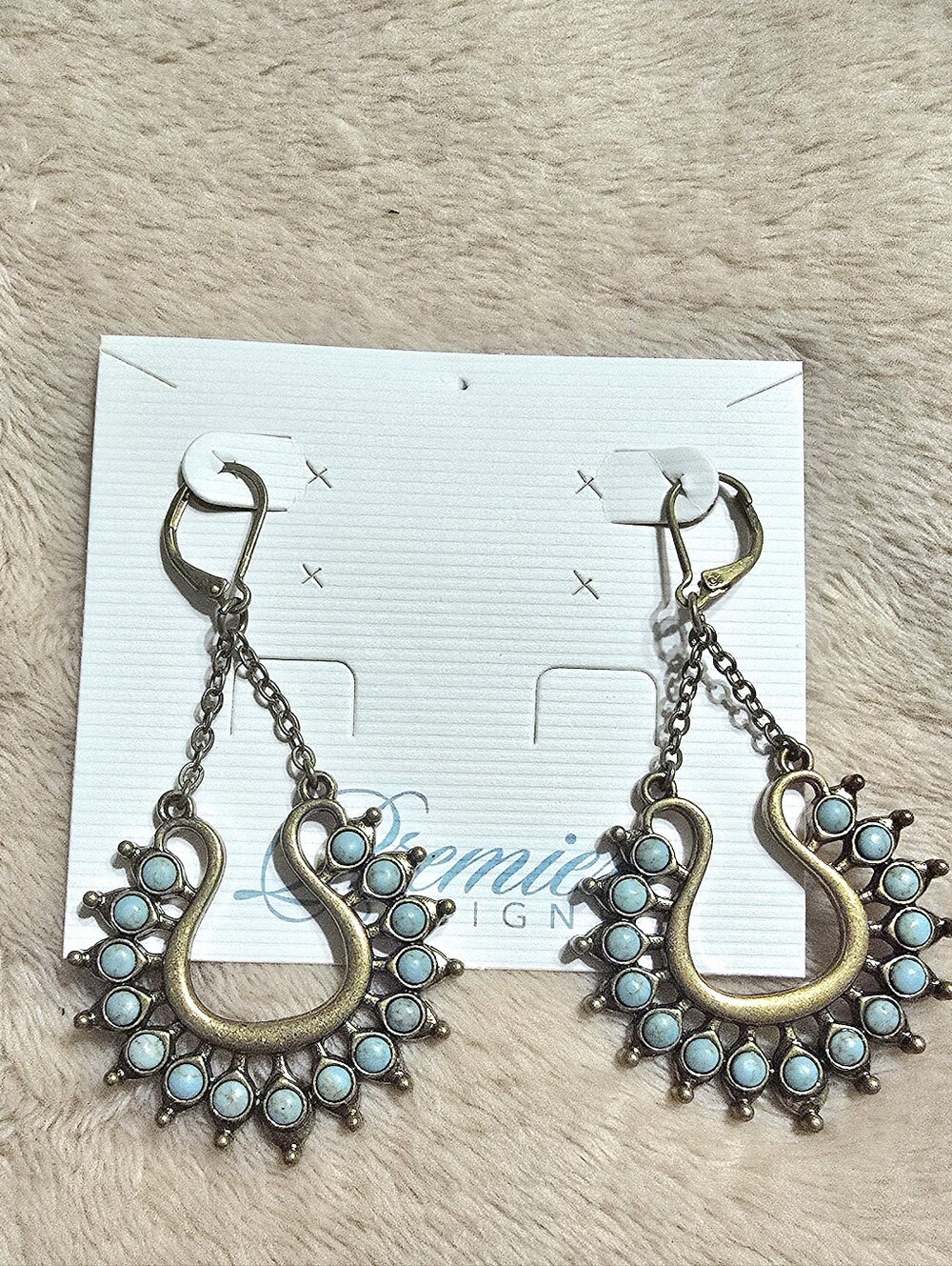 Premier Designs Turquoise and Gold-Tone Sunburst Drop Earrings
